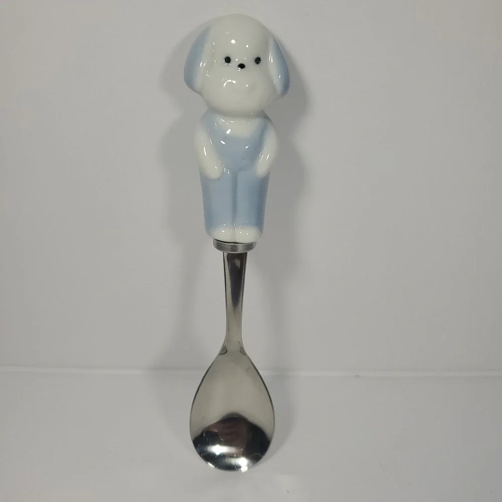 Vintage Lillian Vernon Childs Puppy Dog Stainless Spoon Ceramic Handle Japan